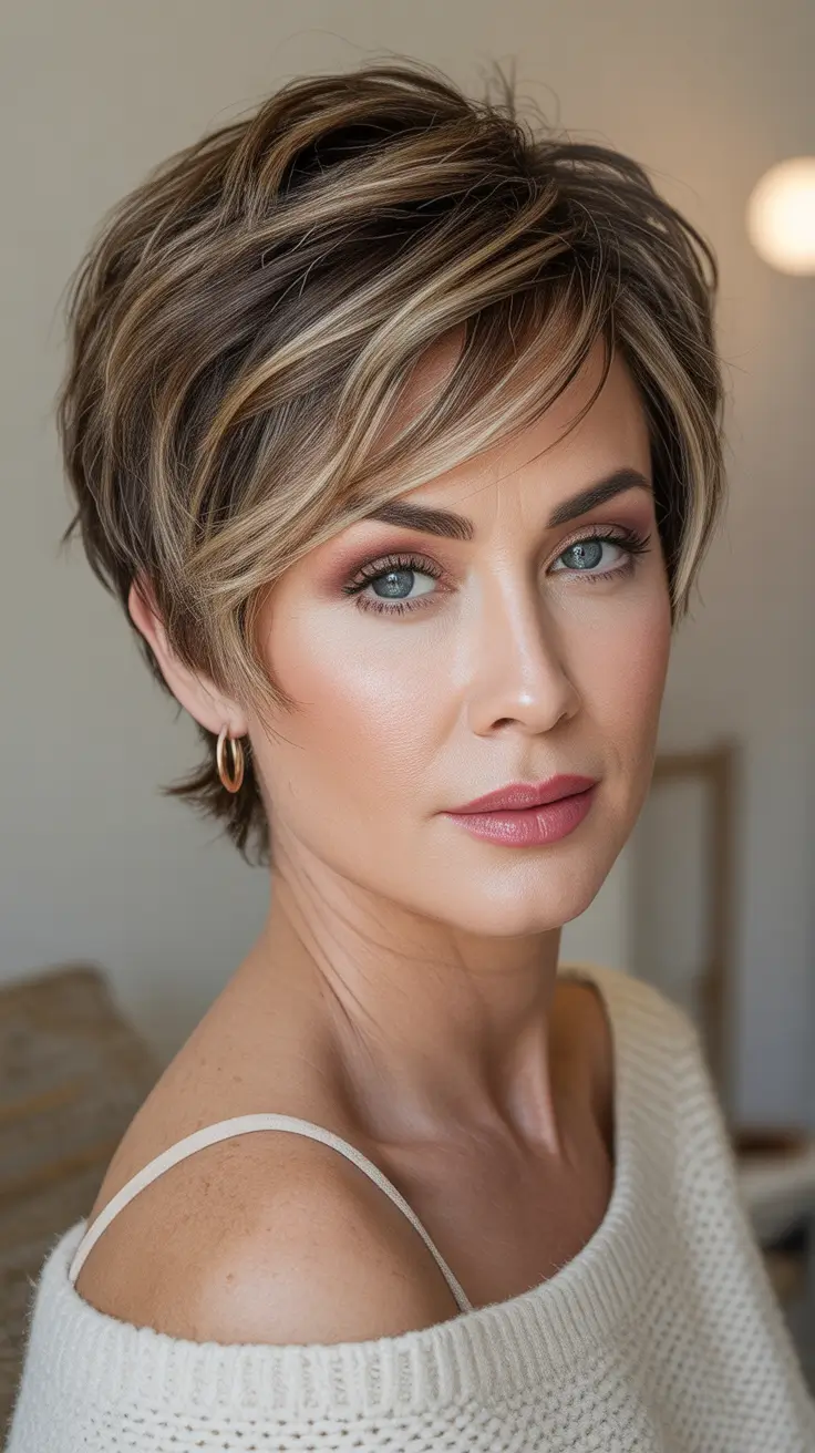 Latest haircut styles 2026 Warm Textured Pixie Bob With Layers