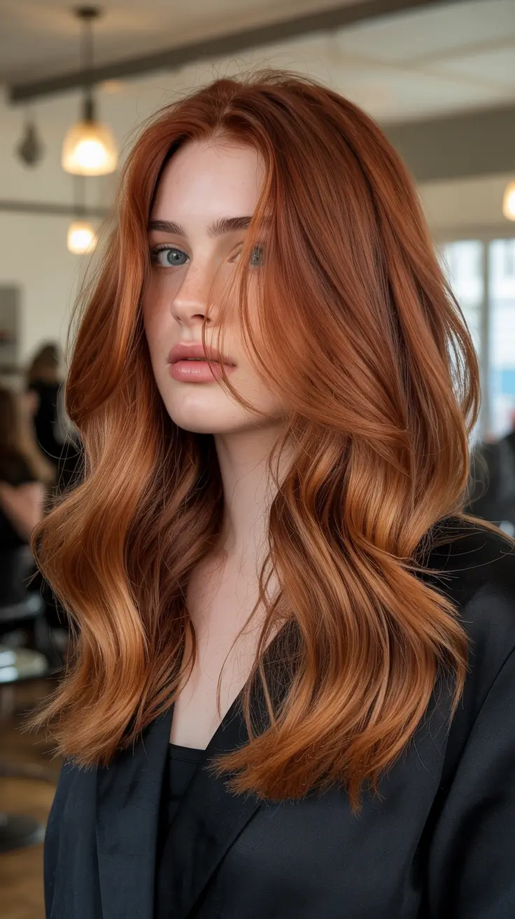 Latest haircut styles 2026 Deep Copper Long Layers