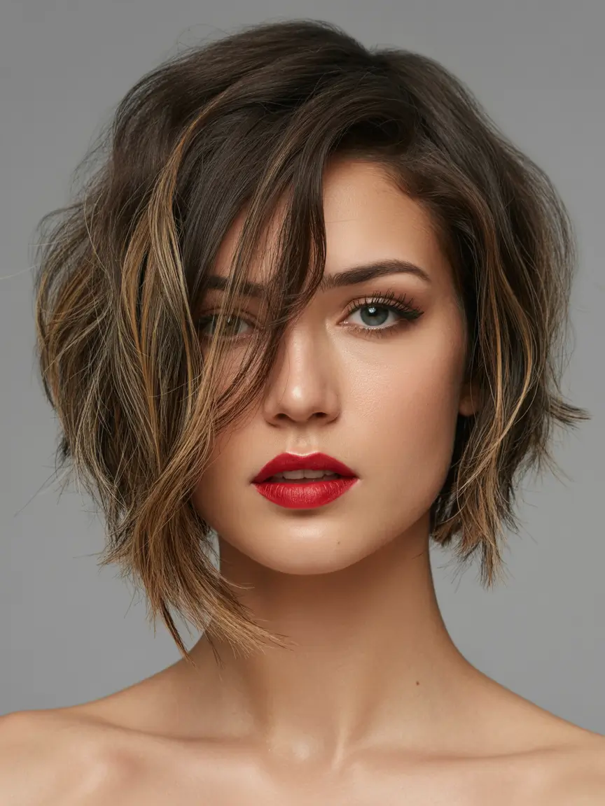 Latest haircut styles 2026 Textured Asymmetrical Bob With Highlights