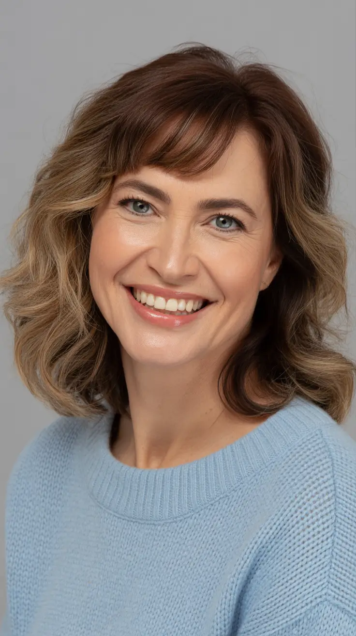 Latest haircut styles 2026 Soft Wavy Bob With Light Bangs