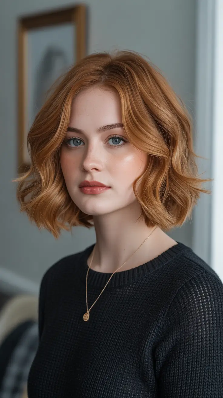Latest haircut styles 2026 Soft Copper Waves At Mid Length