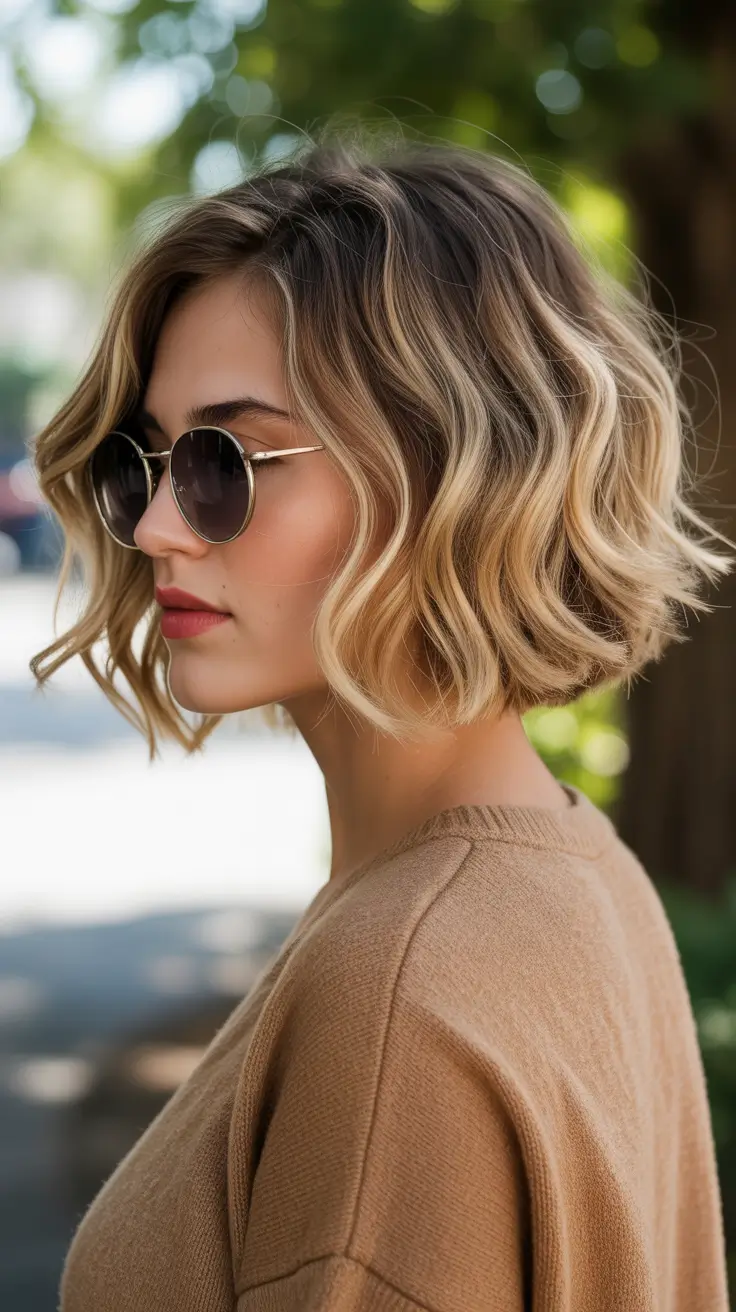 bob haircut styles 2026 Beachy Curled Bob with Sunlit Dimension
