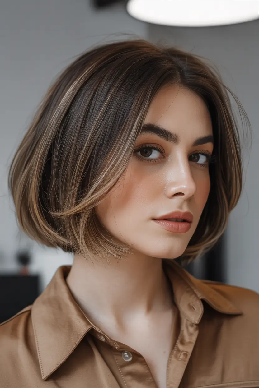 bob haircut styles 2026 Chin-Length Soft Brunette Bob with Natural Shine