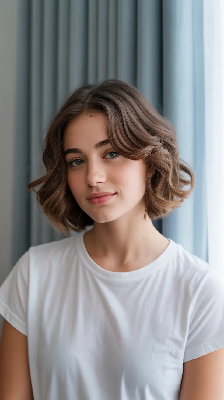bob haircut styles 2026 Curled Chestnut Bob with Gentle Retro Shape