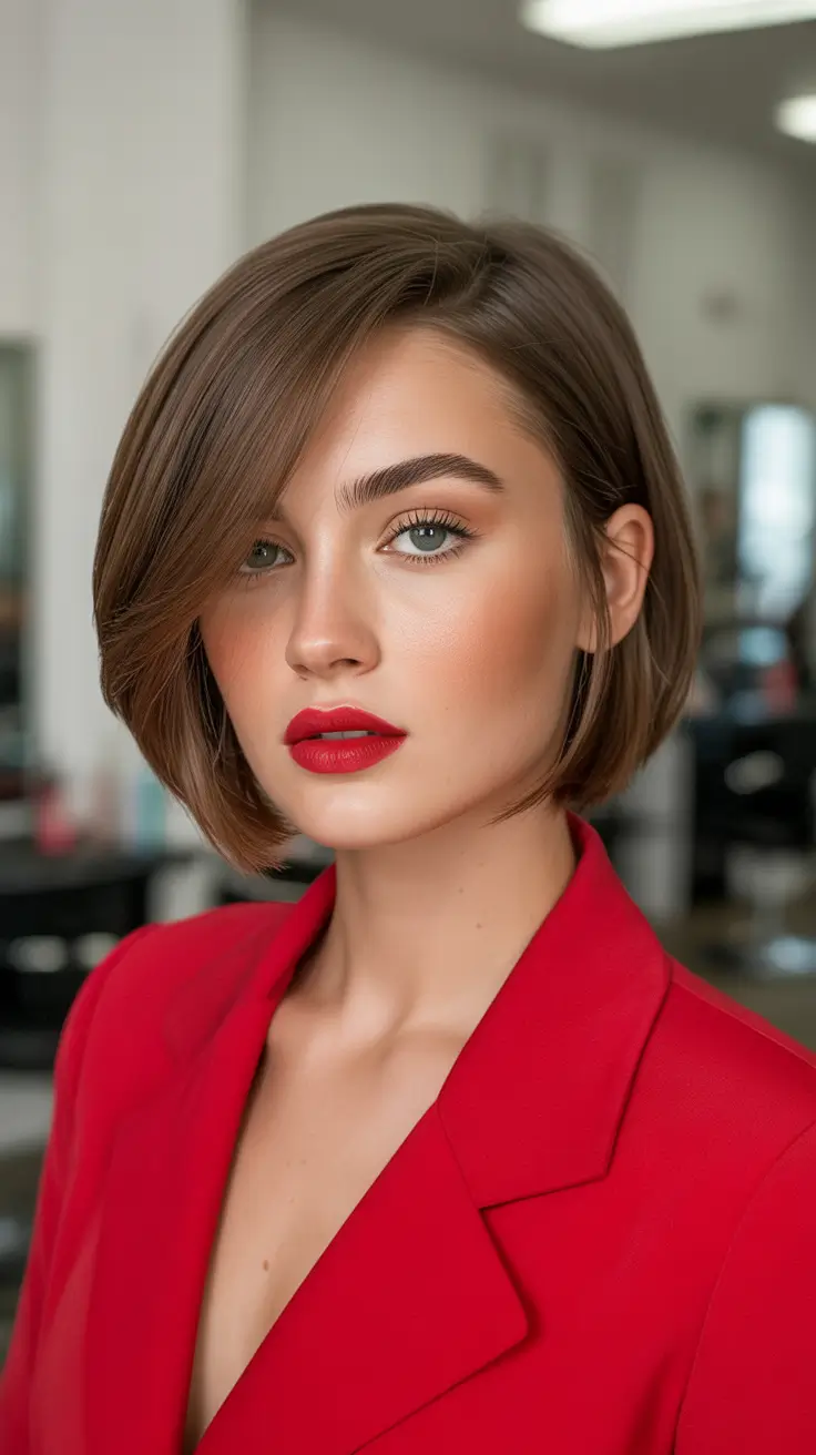 bob haircut styles 2026 Structured Bob with a Sleek Side Sweep