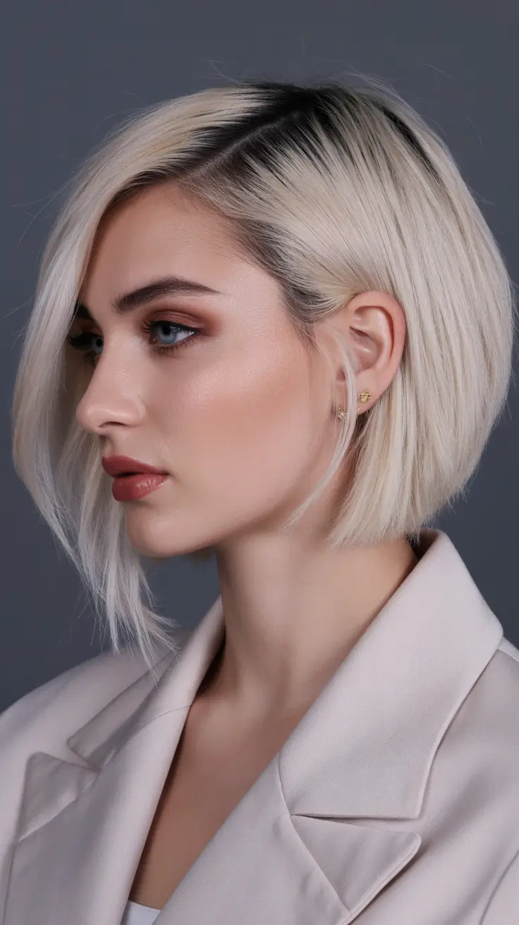 bob haircut styles 2026 Minimalist Platinum Bob with Clean Geometry
