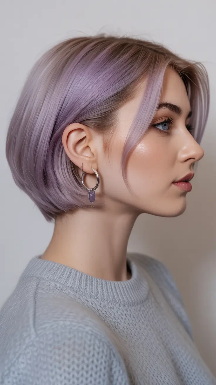 bob haircut styles 2026 Lavender-Toned Bob with Soft Underlayers