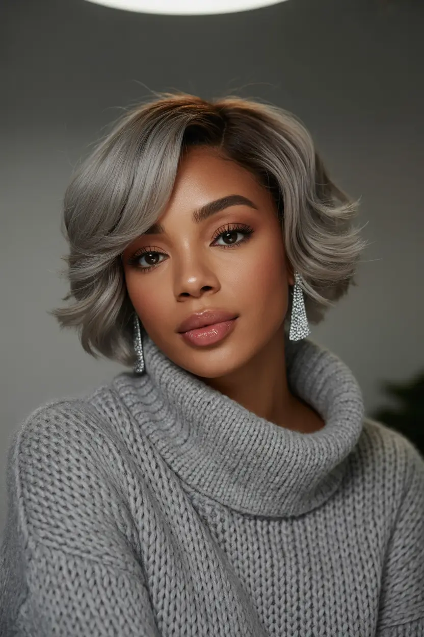 hairstyle black women short hair Silver-Toned Short Bob With Soft Volume