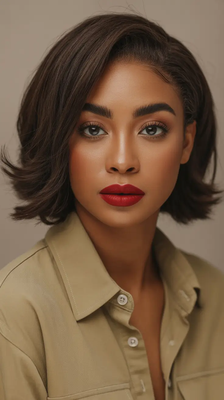 hairstyle black women short Classic Side-Parted Bob With Red Lip Energy