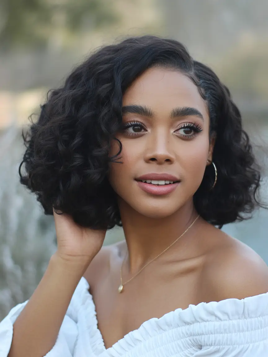 hairstyle black women natural hair Soft Natural Curls In a Rounded Bob