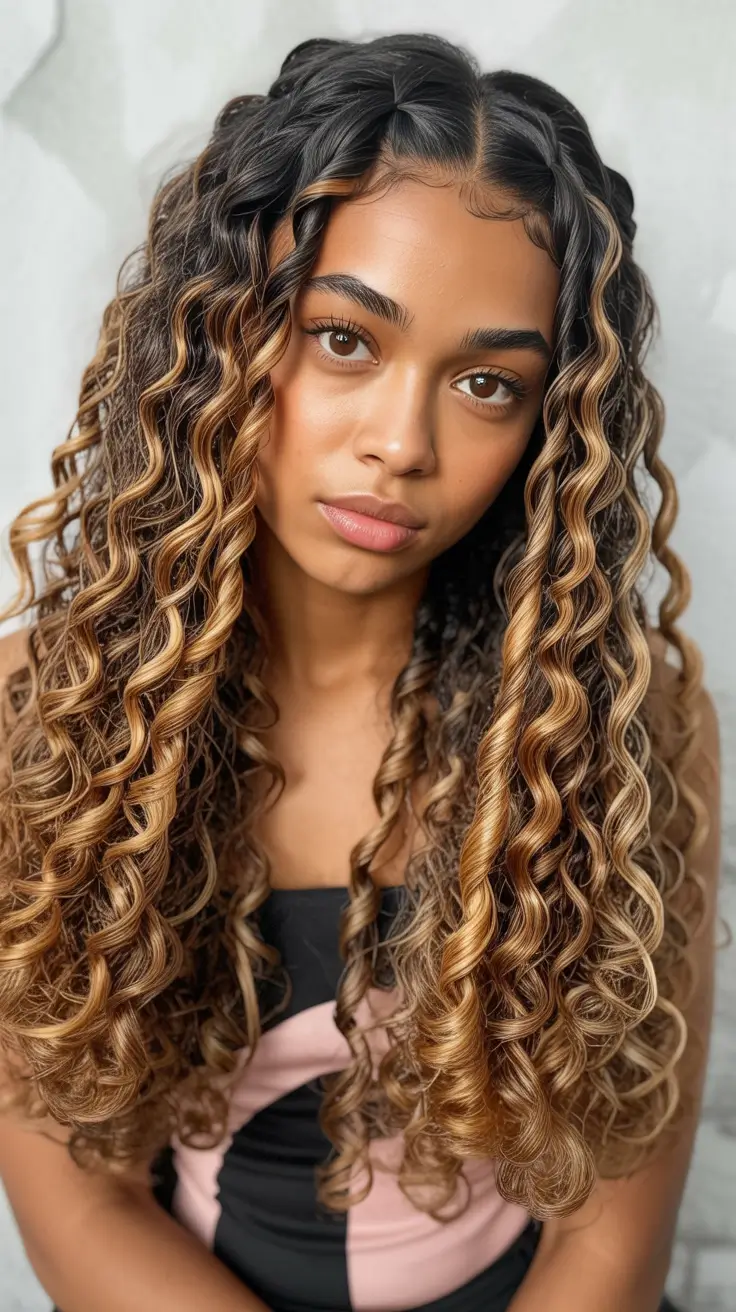 hairstyle black women natural Defined Highlighted Curls With Middle Part
