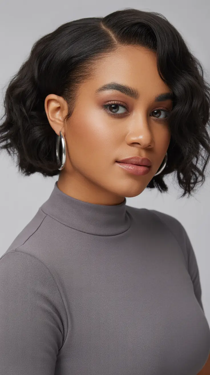 hairstyle black women short hair Sleek Side-Parted Short Bob