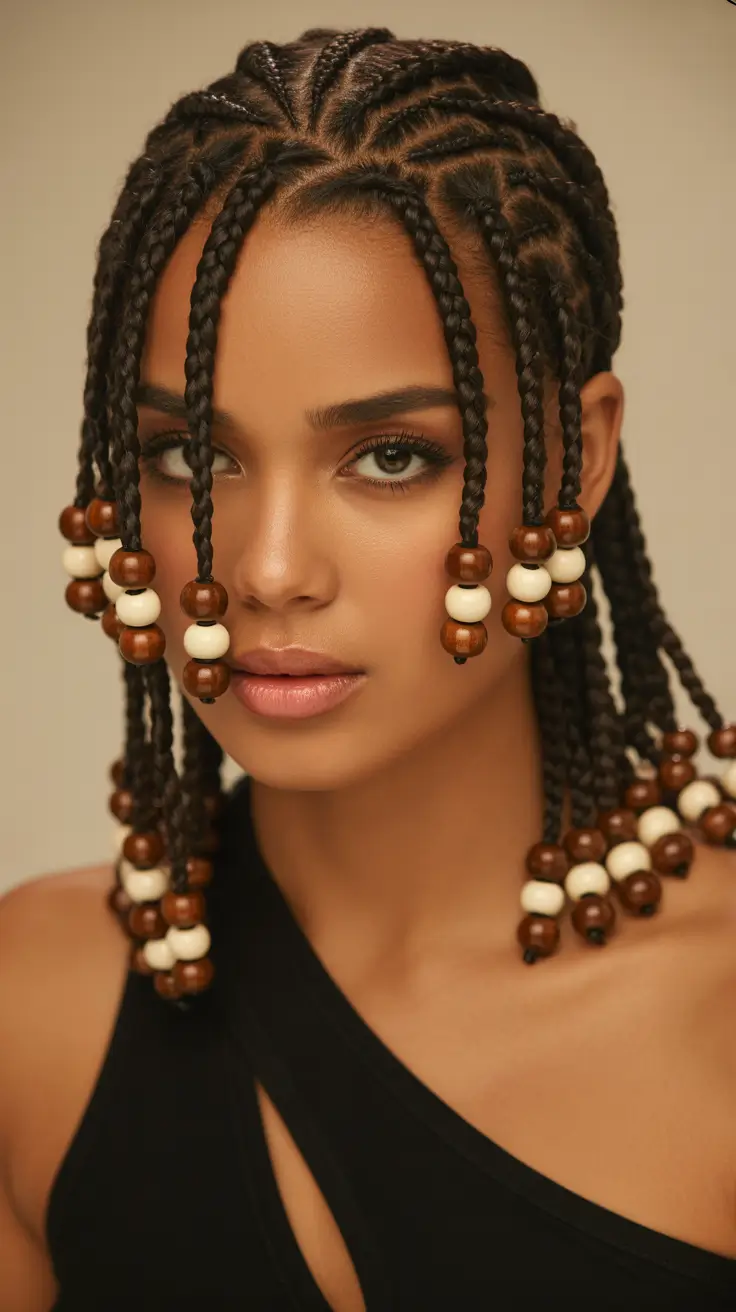hairstyle black women braided Beaded Face-Framing Braids With Natural Parting