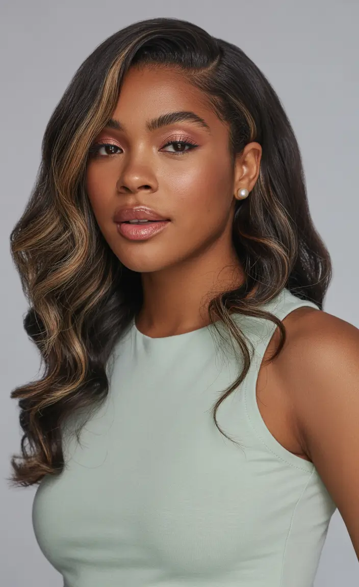 hairstyle black women weave Long Waves With Subtle Highlights