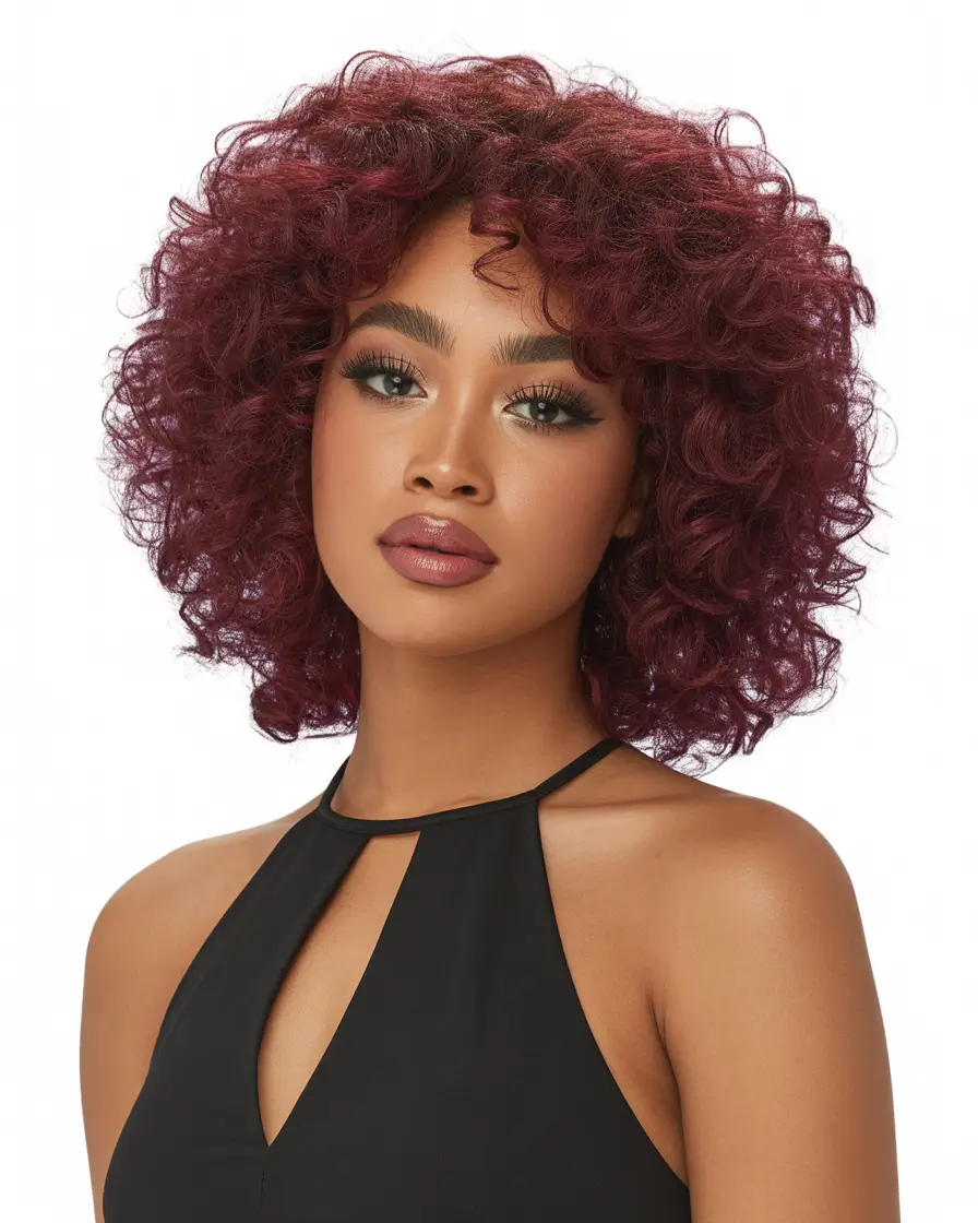 hairstyle black women short Rich Burgundy Short Curly Cut