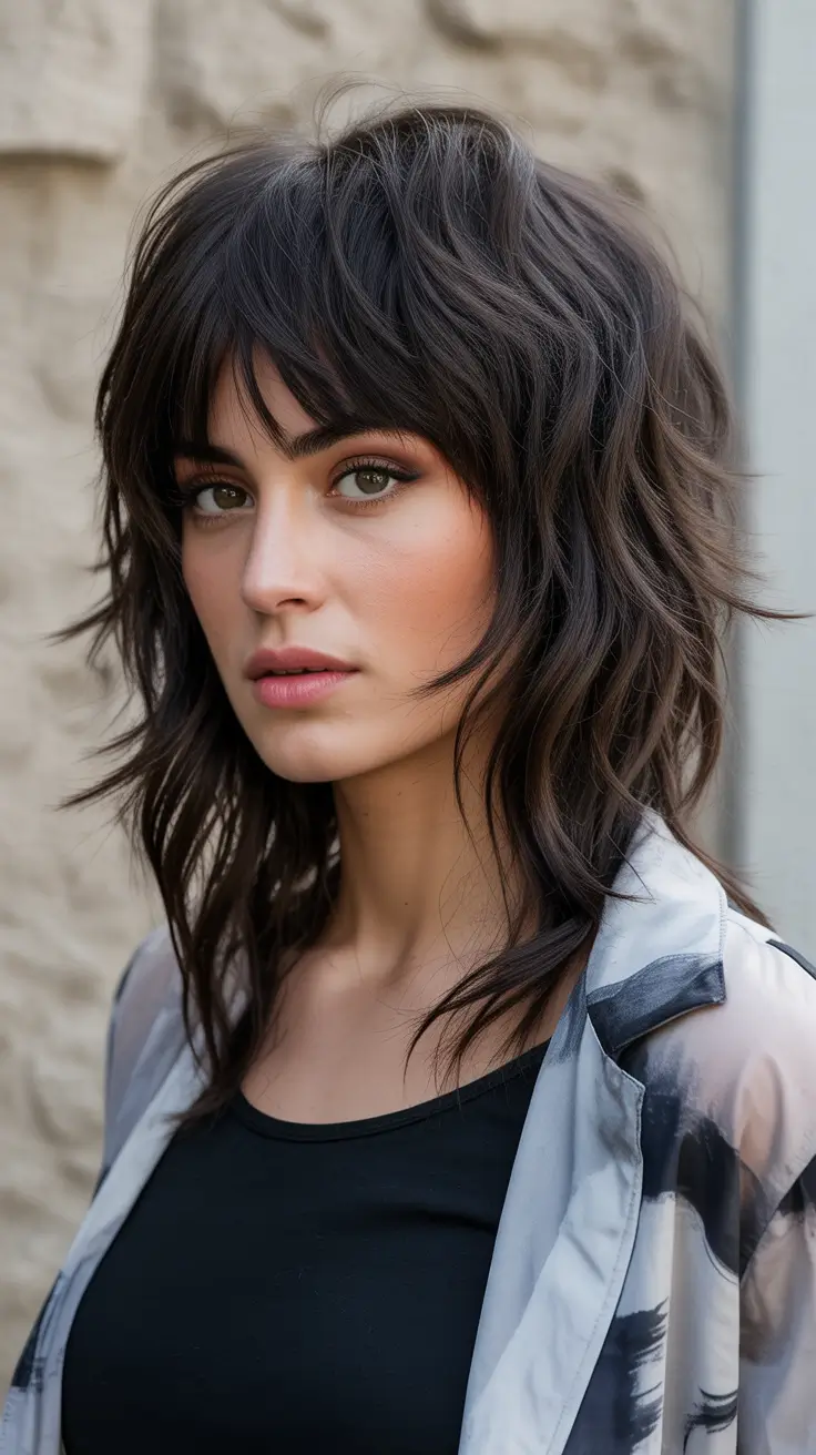 Modern Wolf Haircut 2026 — Inky Midnight Wolf With Tousled Texture