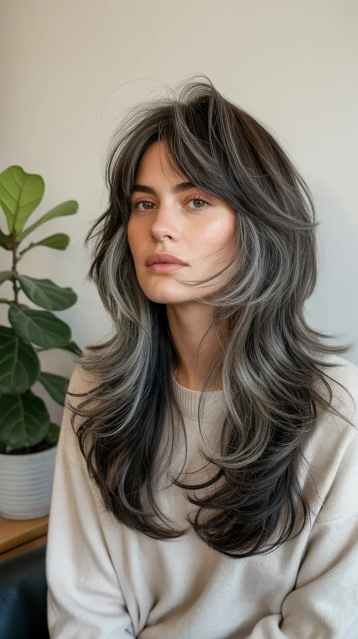 Modern Wolf Haircut 2026 — Silver-Slate Wolf With Soft Contrasted Streaks