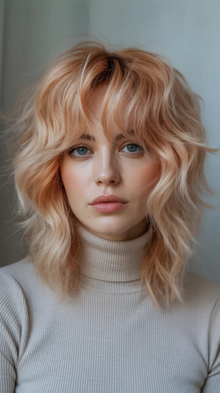 Modern Wolf Haircut 2026 — Peach-Blonde Wolf With Airy Texture