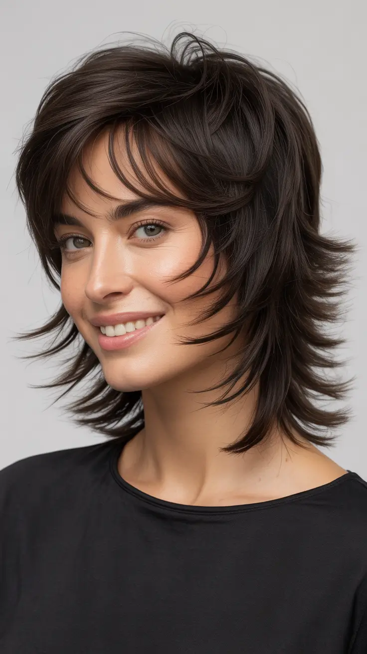 Modern Wolf Haircut 2026 — Dark Chic Short Wolf With Sharp Texture