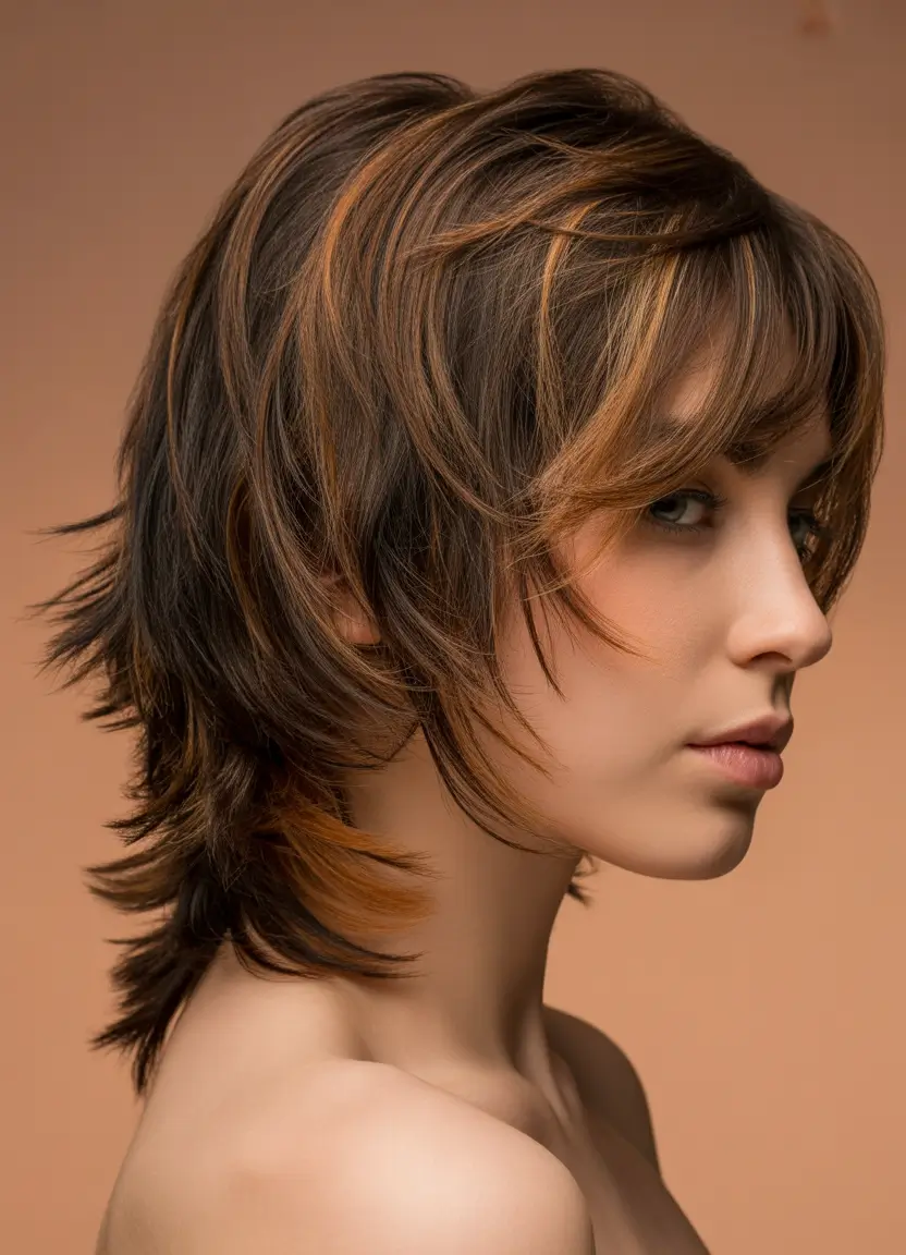 Modern Wolf Haircut 2026 — Caramel-Tipped Wolf With Flicked Layers