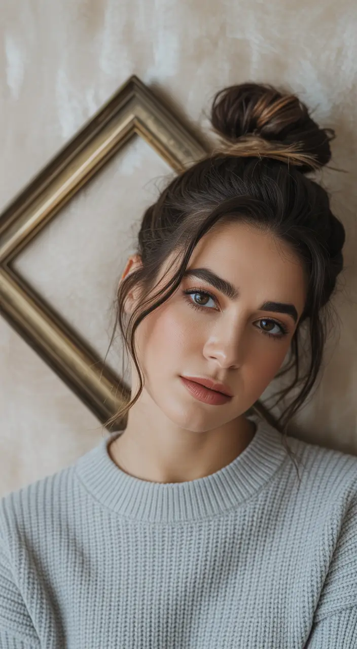 Simple hairdos for 2026 Cozy Messy Bun With Soft Tendrils