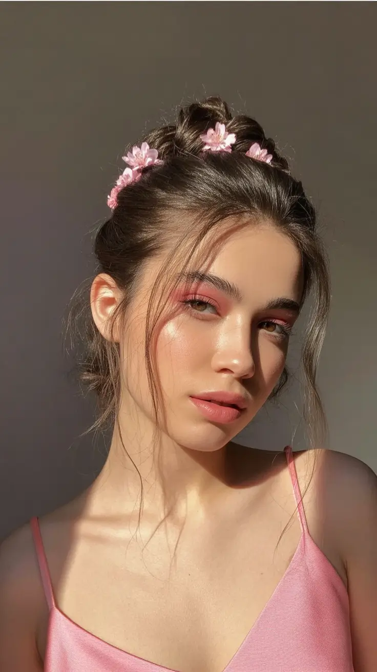 Simple hairdos for 2026 Floral Spring Updo With Soft Frame Pieces