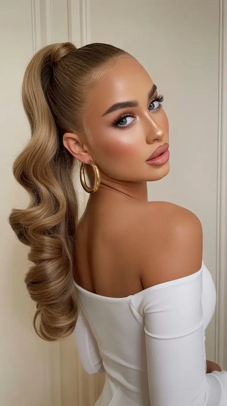 Simple hairdos for 2026 Hollywood Waves High Ponytail