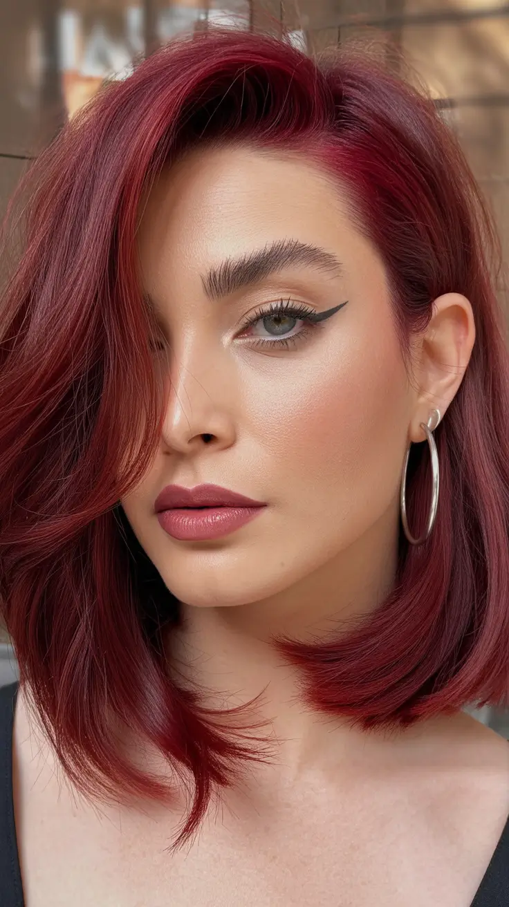 Stylish bob cuts for women 2026 Voluminous Cherry-Red Power Bob