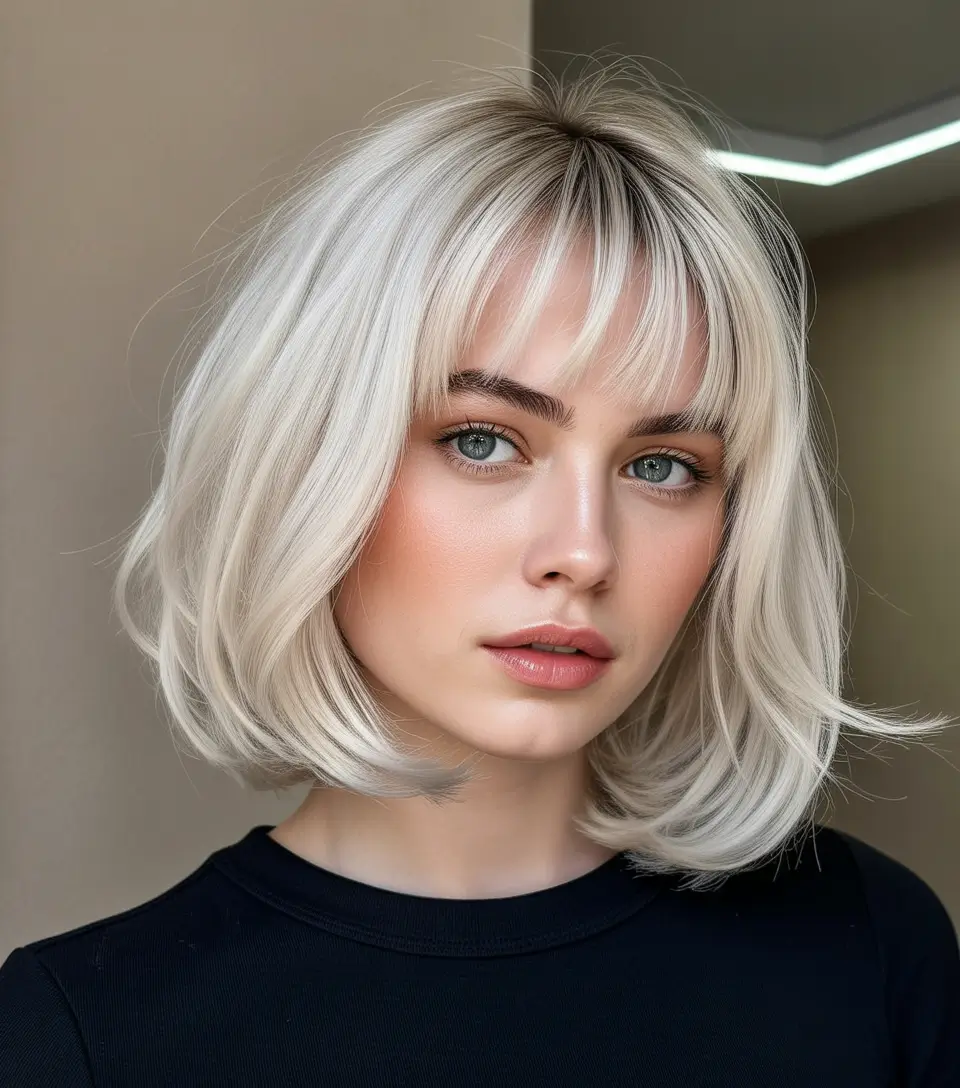 Stylish bob cuts for women 2026 Platinum Bob With Bangs