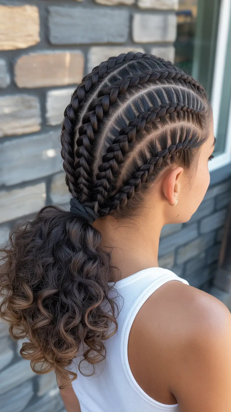 Stylish braid styles 2026 Cornrow Curly Ponytail