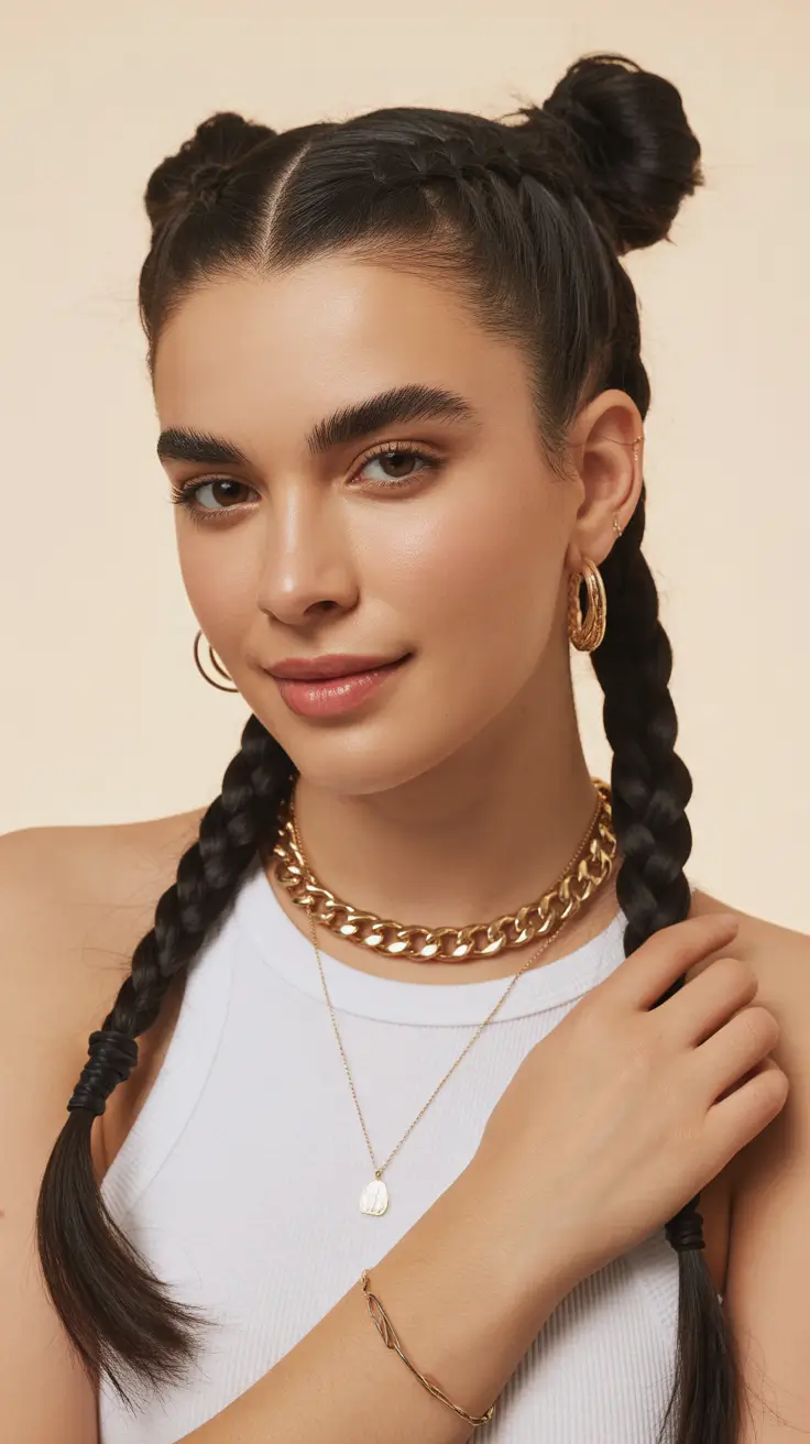 Stylish braid styles 2026 Braided Space Buns