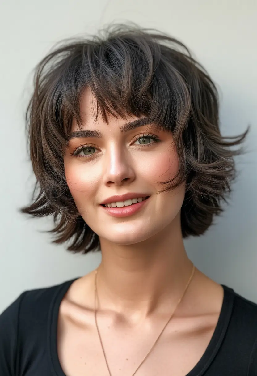 Stylish choppy bob hairstyles 2026 - Softly Textured Choppy Bob with Feathered Bangs