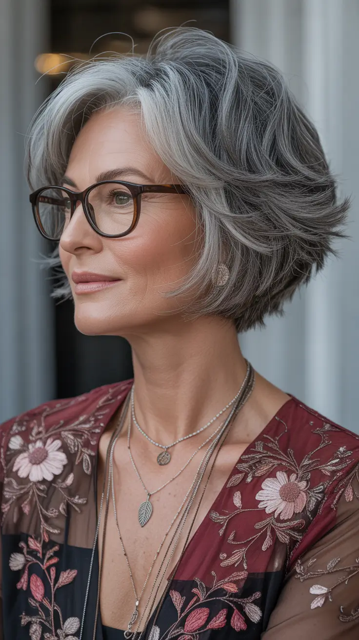 Stylish choppy bob hairstyles 2026 - Elegant Silver Bob with Soft Volume