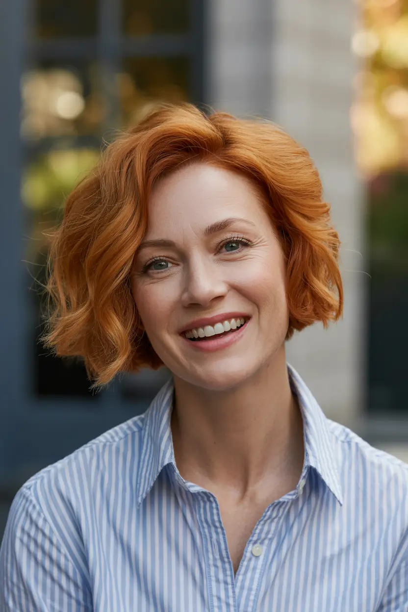 Stylish choppy bob hairstyles 2026 - Soft Ginger Bob with Swingy Waves