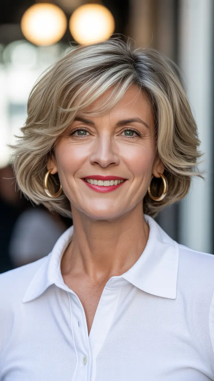 Stylish choppy bob hairstyles 2026 - Soft Layered Bob with Polished Blonde Highlights