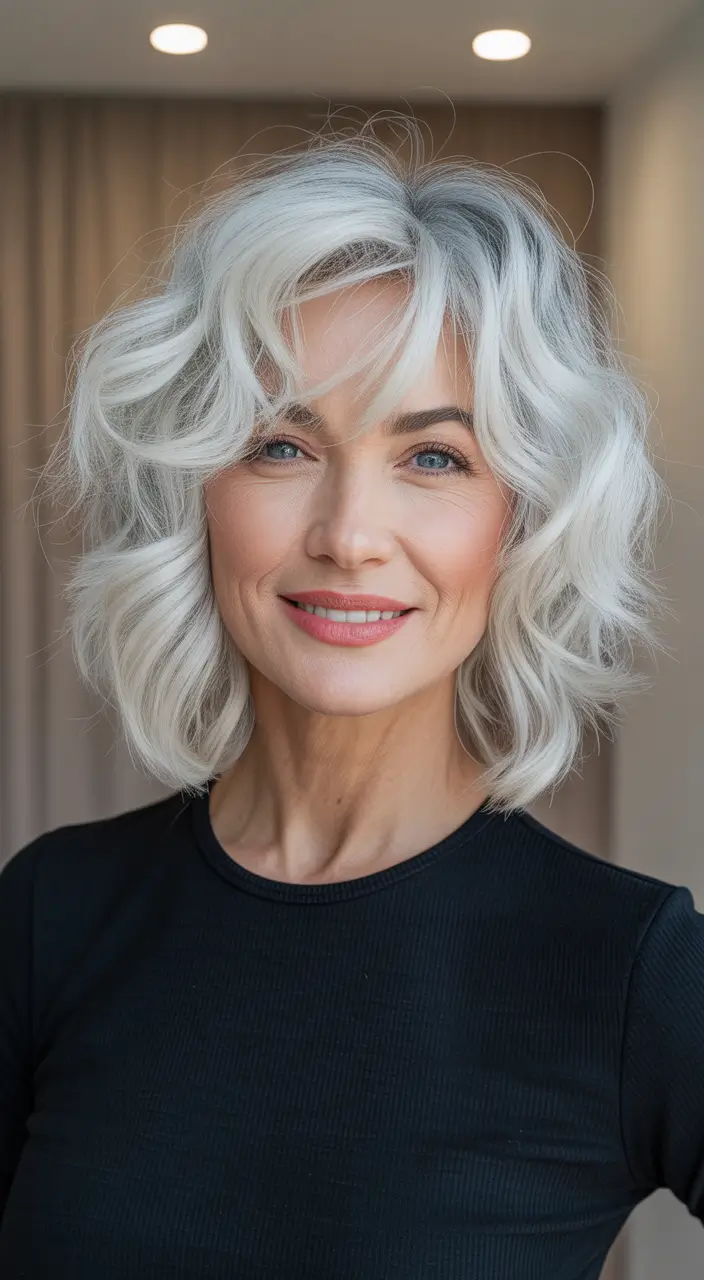 Stylish choppy bob hairstyles 2026 - Silver Choppy Bob with Feathered Fringe