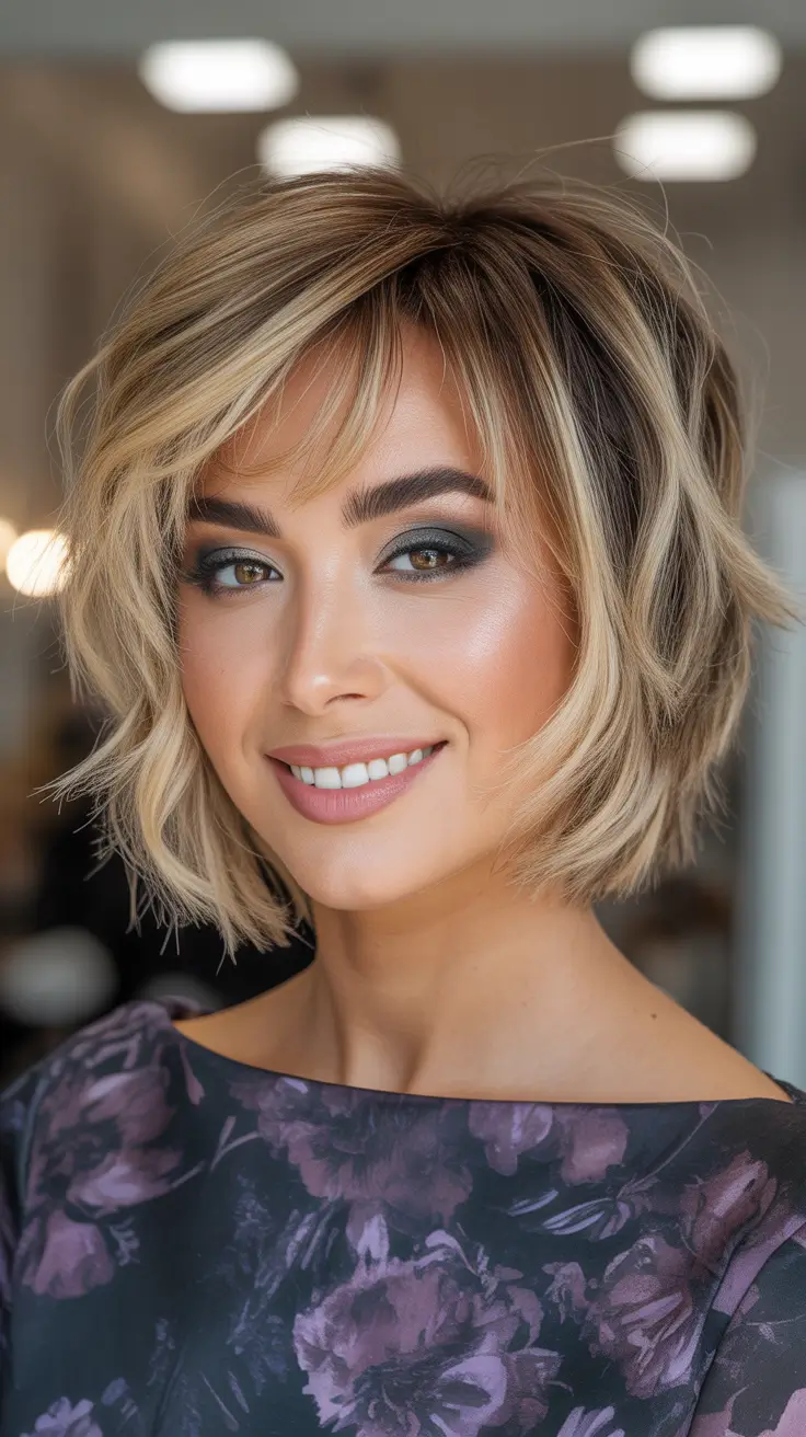 Stylish choppy bob hairstyles 2026 - Rooted Blonde Bob with Soft Textured Layers