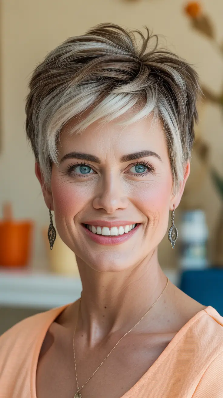 Trendy hairstyles for thick hair 2026 Silver Textured Pixie