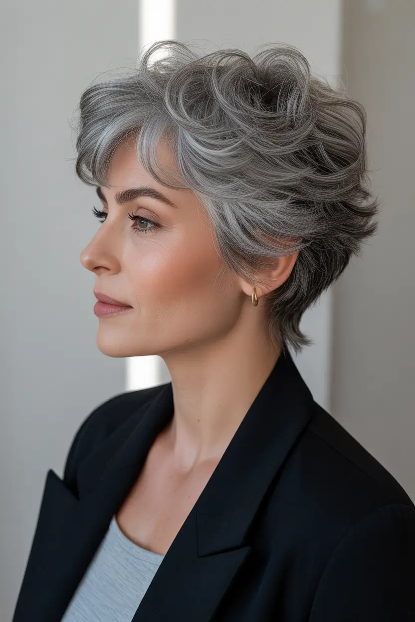 Trendy hairstyles for thick hair 2026 Silver Layered Short Cut