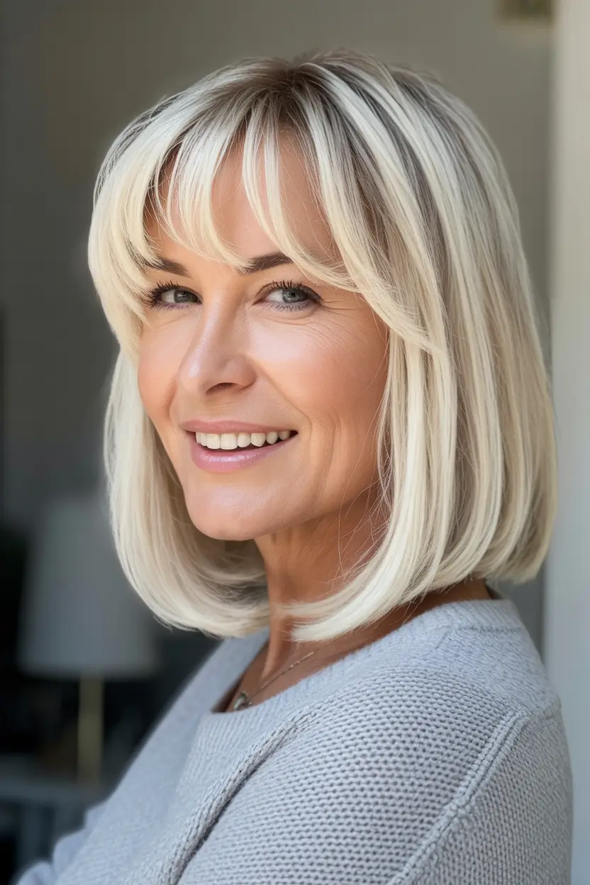 Trendy hairstyles for thick hair 2026 Blonde Bob with Bangs