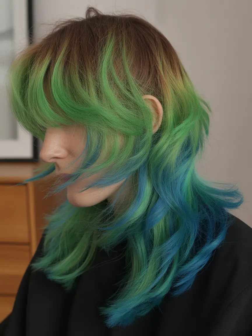 Trendy jellyfish haircut 2026 Electric Green Jellyfish With Fluid Length Contrast