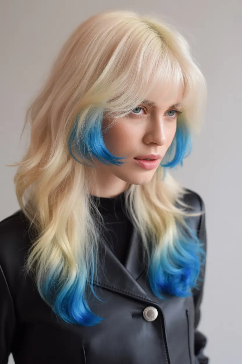 Trendy jellyfish haircut 2026 Blonde Jellyfish With Electric Blue Undershine