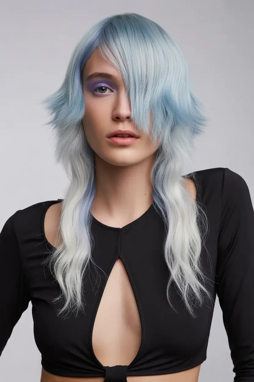Trendy jellyfish haircut 2026 Ice Blue Jellyfish With Elongated Fringe