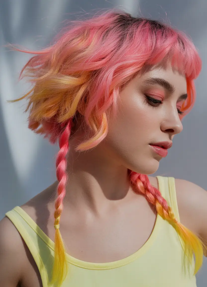 Trendy jellyfish haircut 2026 Playful Jellyfish With Braids and Sunset Color Melt