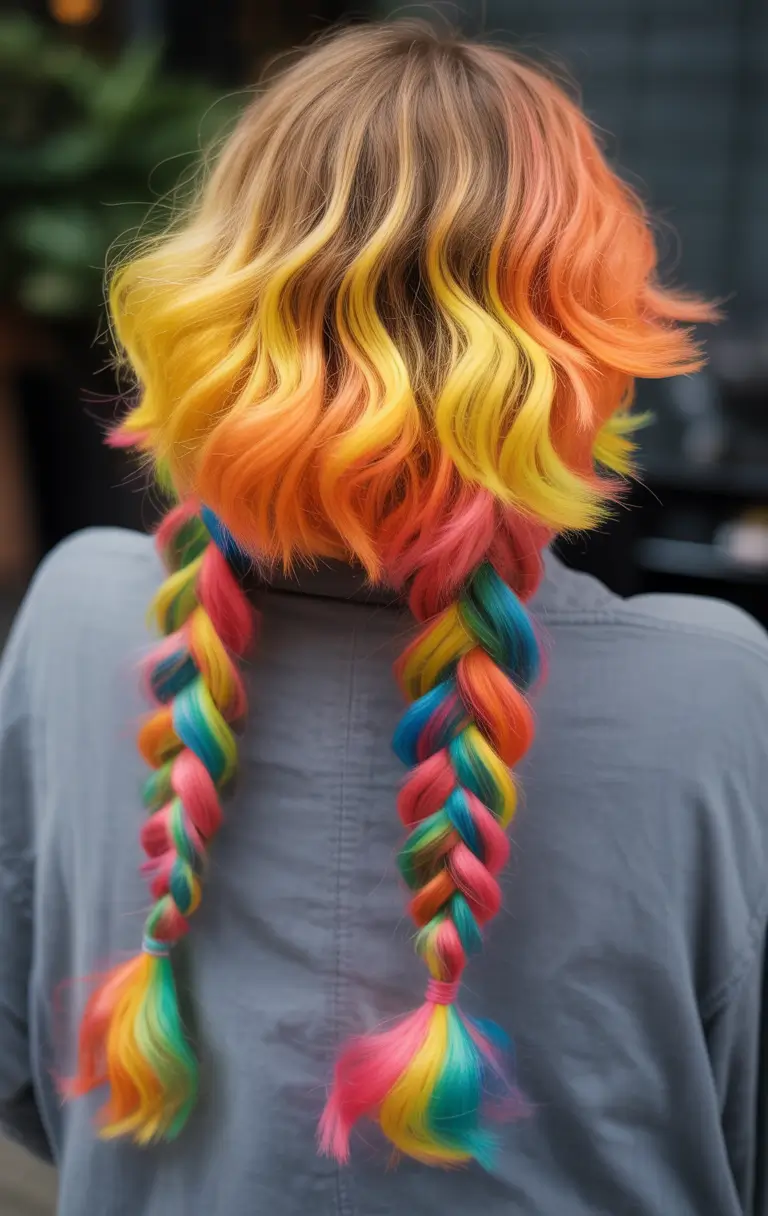 Trendy jellyfish haircut 2026 Rainbow Jellyfish With Braided Length and Soft Waves
