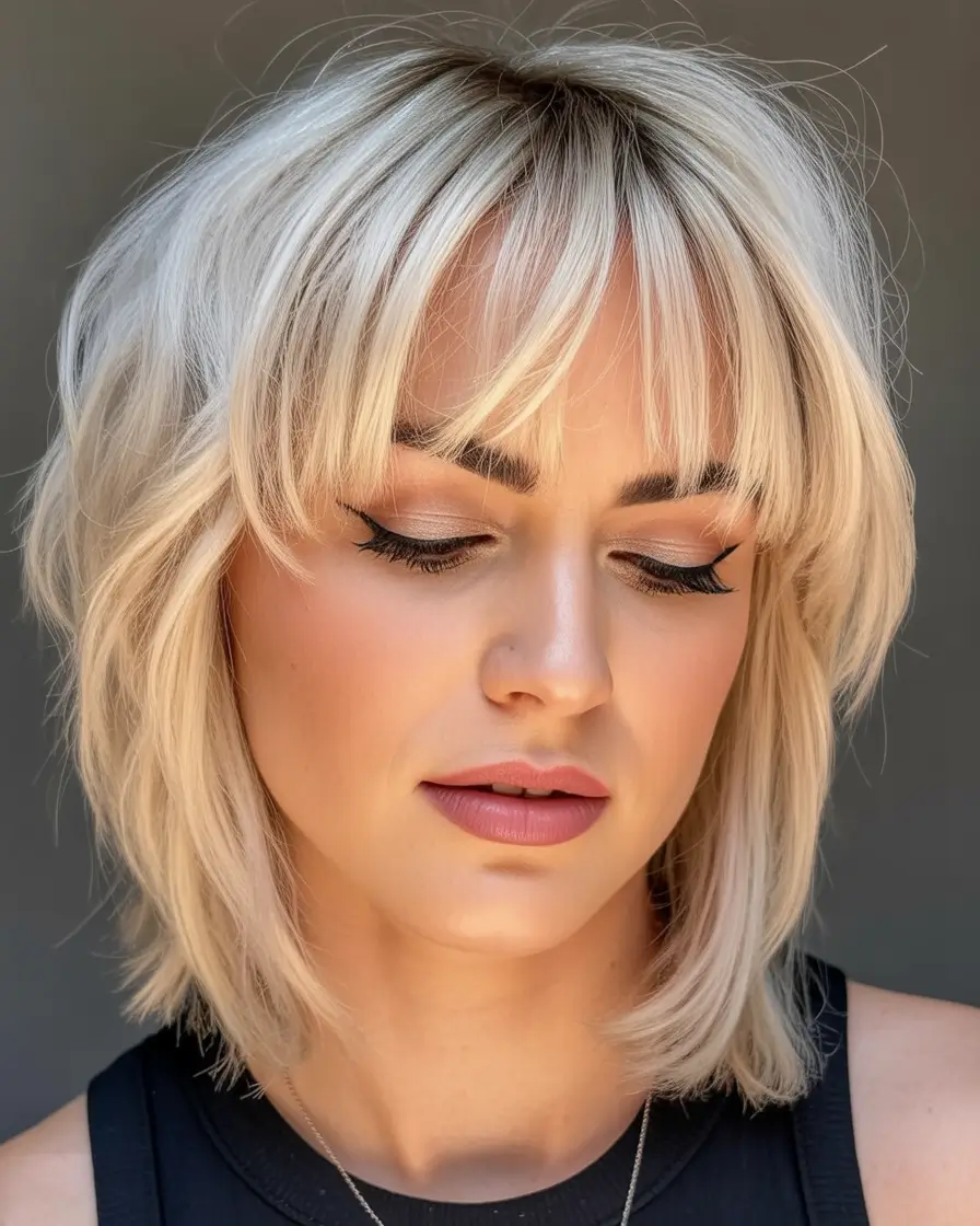 Trendy layered hairstyles 2026 Soft Platinum Layers with Wispy Bangs