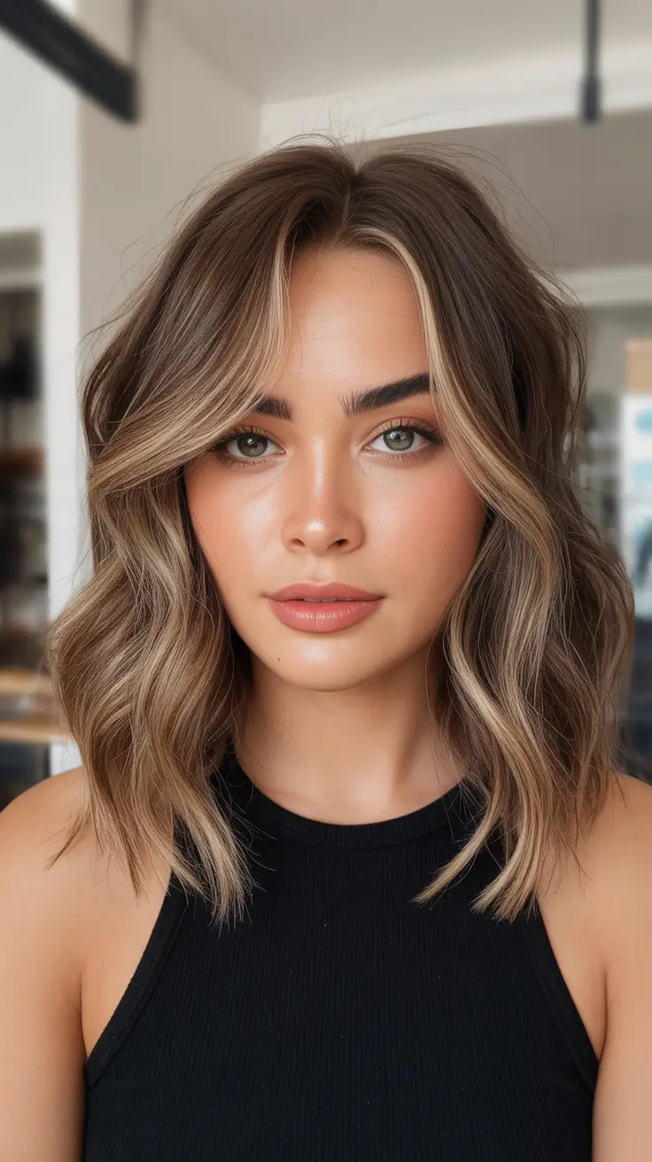 Trendy lob haircuts 2026 Bronde Lob with Natural Wavy Lift