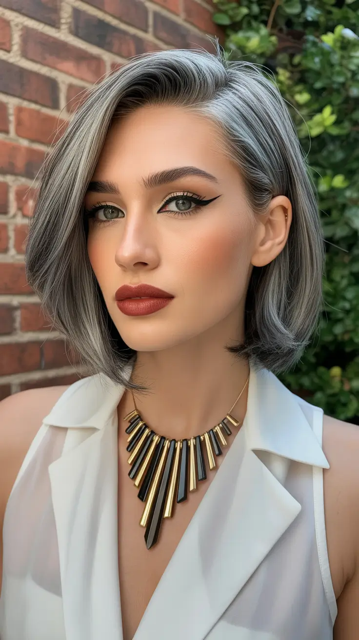 Trendy lob haircuts 2026 Silver-Graphite Lob with Straight Edges