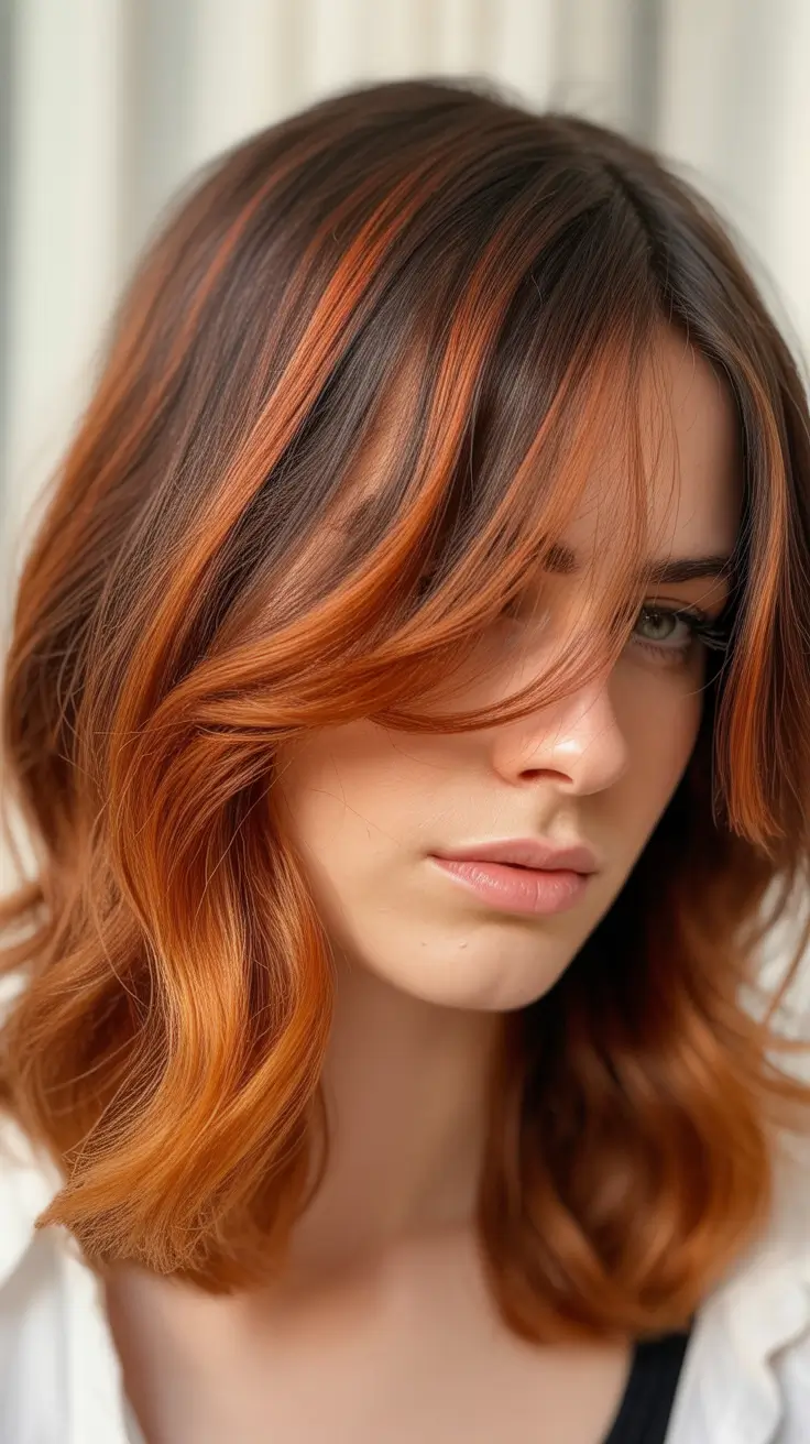 Trendy lob haircuts 2026 Copper Ribbons on a Medium Lob