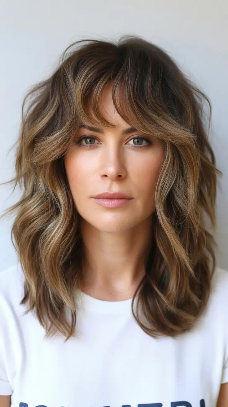 Trendy lob haircuts 2026 Textured Brunette Lob with Soft Shaggy Layers
